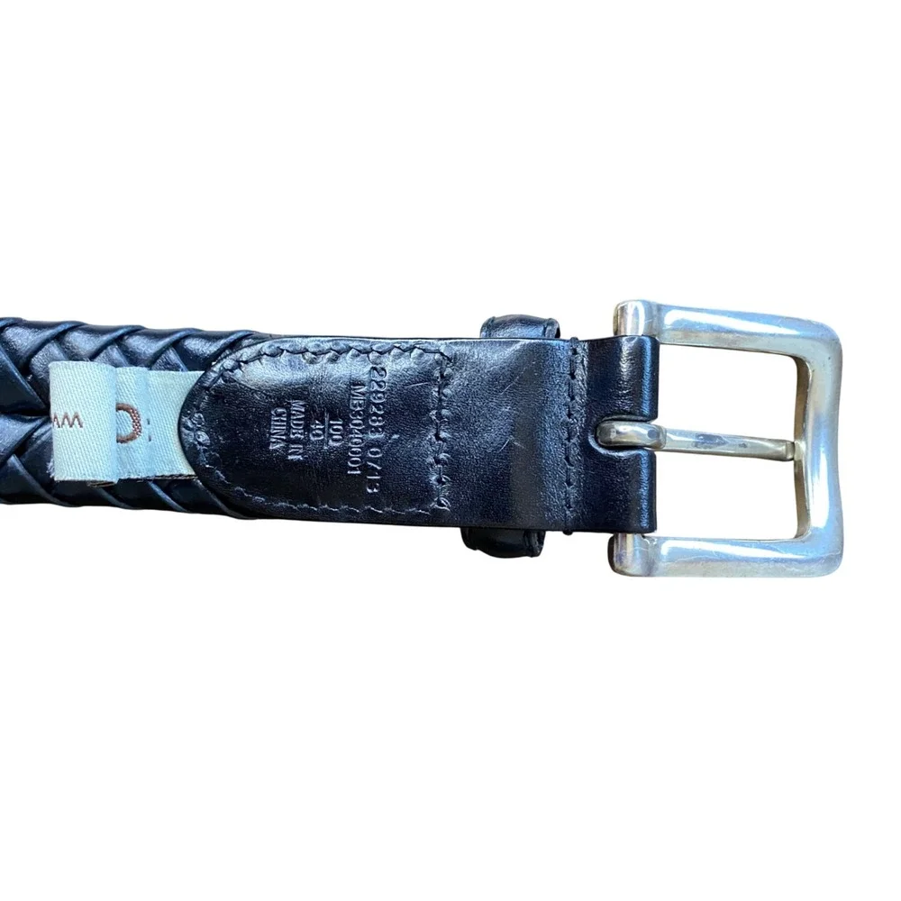 Fossil Mens Black Braided Woven Leather Belt Silver Buckle MB3040001 Size 40